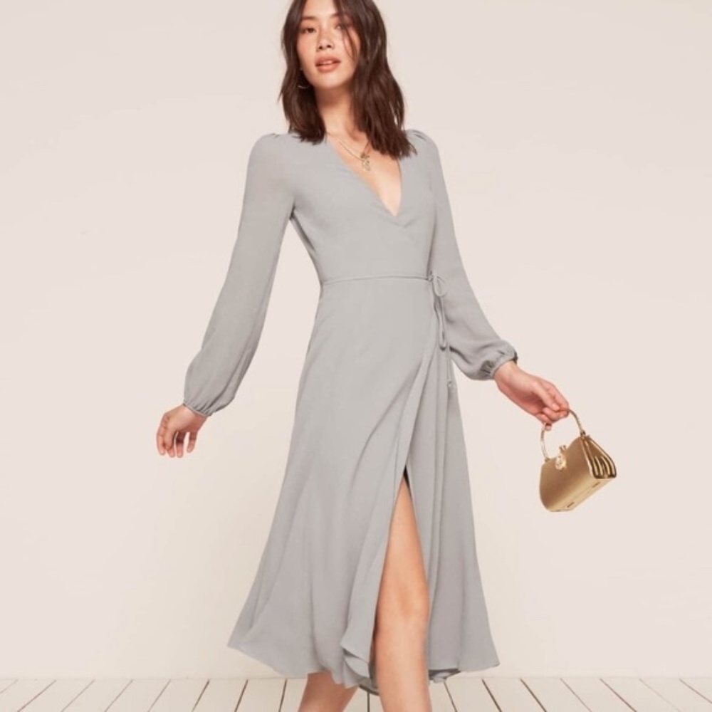 Reformation Nicole wrap dress Sky